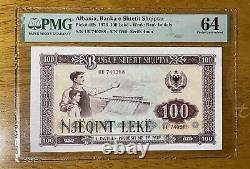 Albania 1976 Leke 100 Choice Uncirculated PMG 64 Large Gorgeous Vintage Note