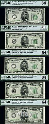FR. 1957 G $5 1934-A Federal Reserve Note Chicago 19pc Lot CH PMG Gem 63-66EPQ
