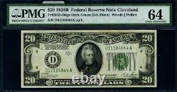 FR. 2052 D $20 1928-B Federal Reserve Note Cleveland D-A Block DGS Choice PMG CU