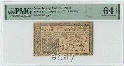 FR. NJ-175 NEW JERSEY Colonial Note 1 Shilling 1776 PMG 64 epq 948370-4