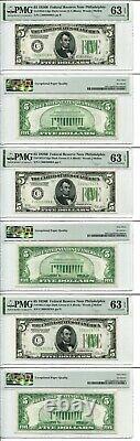 Fr 1952-c 1928b $5 Federal Reserve Note Pmg 63 Epq Choice Uncirculated 3 Notes