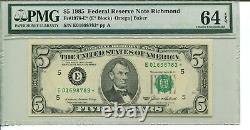 Fr 1978-e Star 1985 $5 Federal Reserve Note Pmg 64 Epq Choice Uncirculated