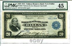 Fr 828 1915 $20 Federal Reserve Bank Note Dallas Pmg 45 Choice Extremely Fine