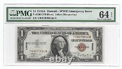 HAWAII 1935A $1 Emergency Issue. PMG Choice Uncirculated 64 EPQ, RARE Y/B Block