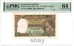 India 5 Rupees ND (1943) Pick 18b Jhun4.3.2 PMG Choice Uncirculated 64