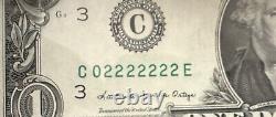 (NEAR SOLID!) $1 Binary Near Solid 7 Of A Kind Fancy Serial Number C02222222E