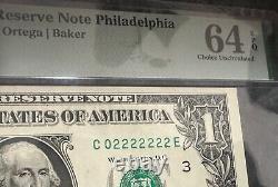 (NEAR SOLID!) $1 Binary Near Solid 7 Of A Kind Fancy Serial Number C02222222E