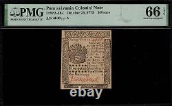 PA-184 Colonial Currency Pennsylvania October 25, 1775 9 Pence PMG 66 EPQ