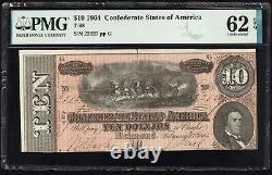 PMG 62 EPQ 1864 Confederate States of America $10 T-68 Unc. #2