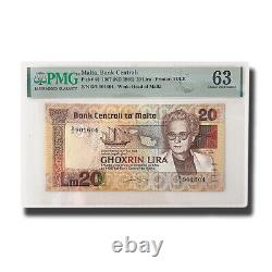 PMG 63 Choice Uncirculated Malta Banknote PICK 40 1967 20 Lira D/1 901604