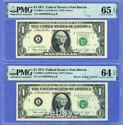 PMG 64 EPQ / 65 EPQ= 00999999/01000000 FANCY ROLLOVER SERIAL set Uncirculated $1