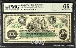 Pmg Choice Unc 66 Epq Us Obssccr7 1872 $20 Columbia South Carolina Obsolete Note