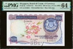 Rare 1972 Singapore $100 Orchid Banknote PMG Choice Uncirculated 64 P#6c TAN#06c