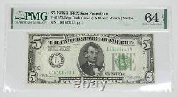 Series 1928-B Green Seal $5 FRN L-SF District PMG 64 Choice Unc EPQ Fr#1952-L