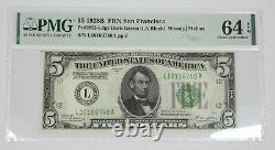 Series 1928-B Green Seal $5 FRN L-SF District PMG 64 Choice Unc EPQ Fr#1952-L