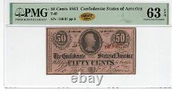 T-63 PF-2 1864 $0.50 Confederate Paper Money PMG Choice Unc 63 EPQ CHOICE