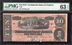 T-68 1864 $10 Confederate Currency Pmg 63 Epq CIVIL War Money? 27750