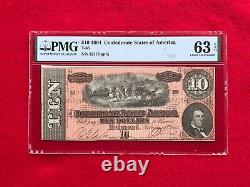 T-68 1864 $10 Ten Dollar CSA Confederate Note PMG 63 EPQ Choice Uncirculated