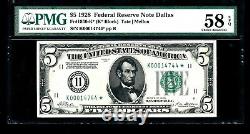 U. S. F. R. Note Star $5.00 1928 Fr. 1950-k Choice Au 58 Pmg Very Rare